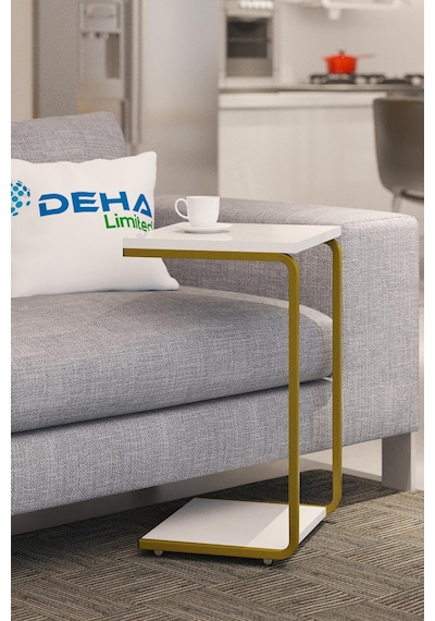 Modern Tasarım İki Katlı Tekerlekli Gold Servis Sehpası Koltuk Yan C Sehpa Zigon Sehpa 001