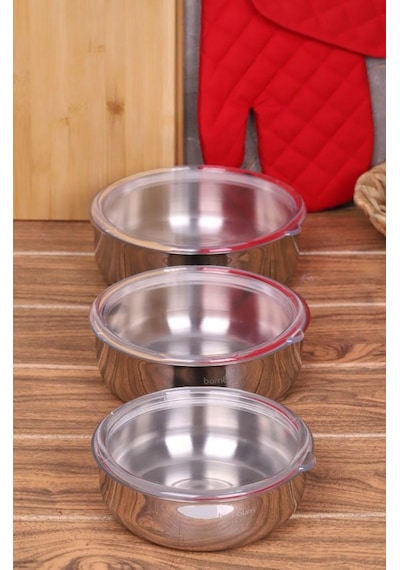 Bambum Rose Steel - 3'lü Saklama Kabı 14-16-18 Cm Çok Renkli