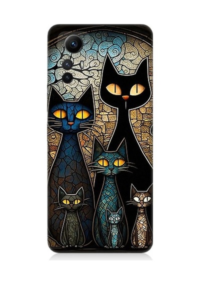 Xiaomi Redmi Note 12s Uyumlu Vitray Kedi Ailesi Desenli Silikon Kılıf