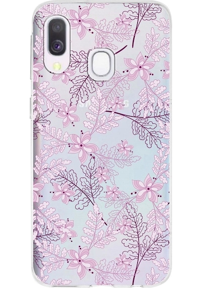 Samsung Galaxy A40 Uyumlu Kapak Floral Pudra Tasarımlı Şeffaf Silikon Kılıf