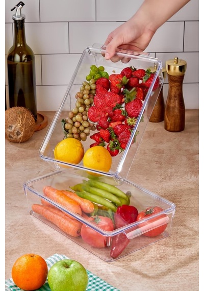 3 Lü Kapaklı Buzdolabı Organizeri & Buzdolabı Düzenleyici 3 Lt