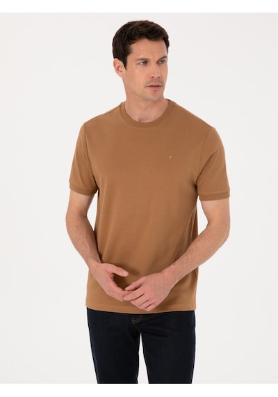 Kahverengi Regular Fit %100 Pamuk Bisiklet Yaka Basic T-shirt HARDAL