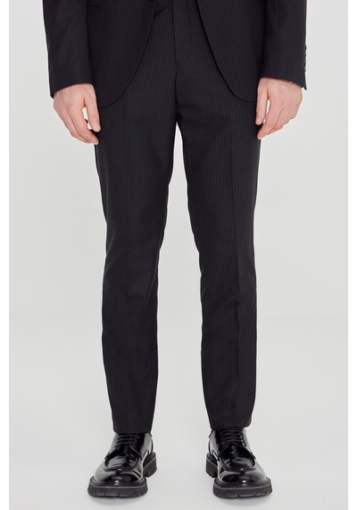 Altınyıldız Classıcs Erkek Sıyah Slim Fit Kırlangıç Yaka Çizgili Esnek Takım Elbise Siyah