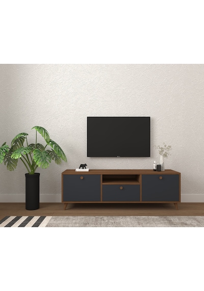 Conceptiva Relax Çift Renkli TV Sehpası 140 Cm 3 Kapaklı Tv Ünite - Antrasit-Ceviz