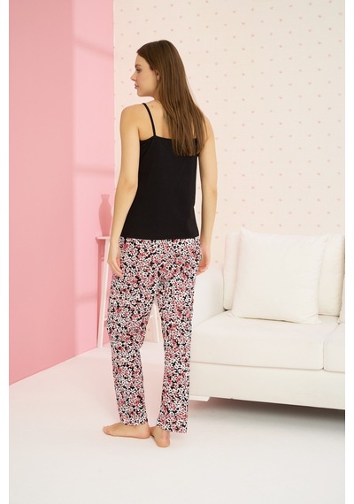 Siyah İnci Pamuklu Ip Askılı Pijama Takım 23107022 Çok Renkli