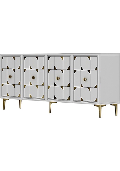 Ka1803bg Moka180 Konsol, Kahve Köşesi, Tv Sehpası Beyaz-gold 180cm Beyaz-gold
