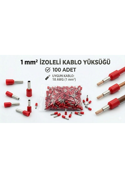 1mm İzoleli Kablo Yüksüğü 100 Adet 18awg