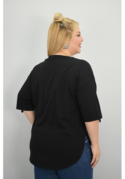 Koza Butik Kadın Büyük Beden Kısa Kollu Taş Detaylı Ayı Baskılı Oversize T-shirt 1926-25 siyah Koza Butik Kadın Büyük Beden Kısa Kollu Taş Detaylı Ayı Baskılı Oversize T-shirt 1926-25 siyah