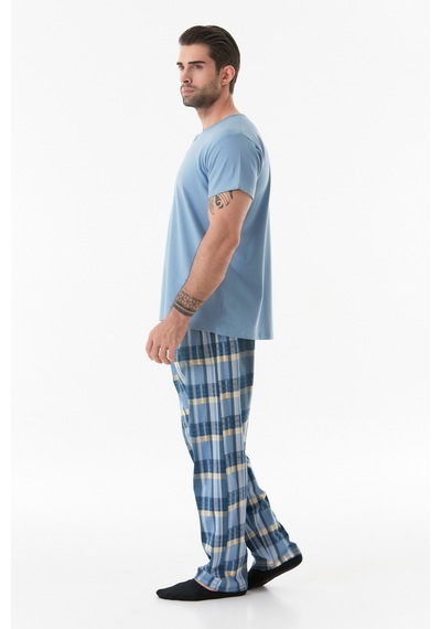Fullamoda Ekose Desenli Düğmeli Pijama Takımı 24mıcg631212247-buz Mavi 24MICG631212247-Buz Mavi