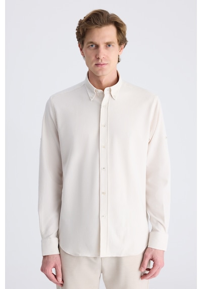D'S Damat Ds Damat Regular Fit Koyu Bej Çizgi Desenli Pamuklu Gömlek 4hc02sn062650 Bej