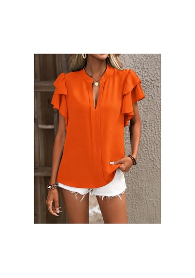 Butik İstanbul Kadın Kısa Kollu V Hakim Yaka Kolları Fırfırlı Dubai Bluz Turuncu Butik İstanbul Kadın Kısa Kollu V Hakim Yaka Kolları Fırfırlı Dubai Bluz Turuncu