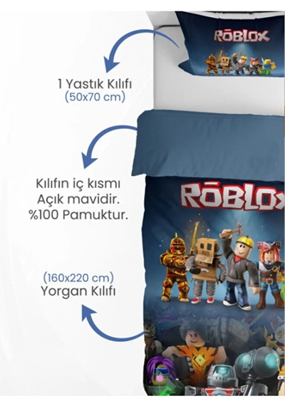 Roblox Çocuk Yastıklı Nevresim Takımı Çarşafsız Renkli