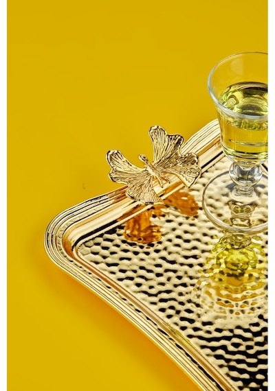 Cooker Kelebekli Metal Dikdörtgen Gold Sunum Tepsisi 27x18 Cm Ckr3173 Diğer
