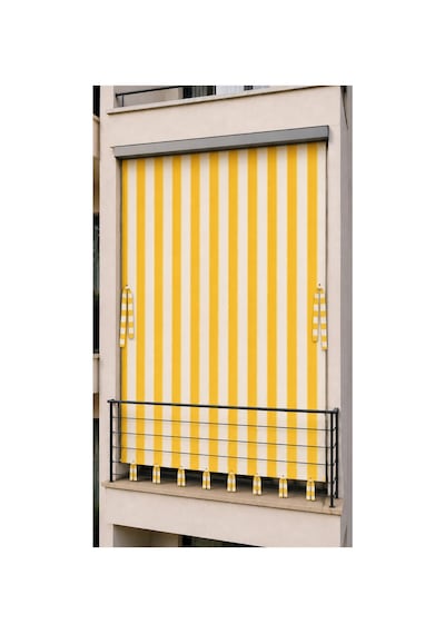Suya Dayanıklı Kornişli Balkon Perdesi Modern Dış Mekan Fon Perde Sarı-beyaz Sarı Beyaz