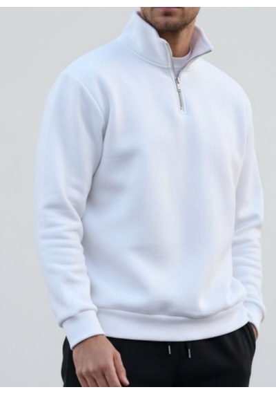 Unisex Relax Fit Rahat Kesim I 2 İplik Şardonlu Kumaştan Kırık Beyaz