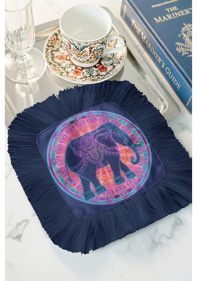 Mandala Fil Motifli Saçaklı Sunum Peçetesi - Hint Bohem Etnik Lacivert Turuncu Bardak Altlığı Mendil Yağmur Koyu Bej Mandala Fil Motifli Saçaklı Sunum Peçetesi - Hint Bohem Etnik Lacivert Turuncu Bardak Altlığı Mendil Yağmur Koyu Bej