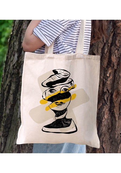 Bk Gift Modern Art Tasarımlı Kanvas Bez Çanta, Baskılı Omuz Çantası, Alışveriş Çantası, Plaj Çantası, Arkadaşa Hediye-9 Sarı