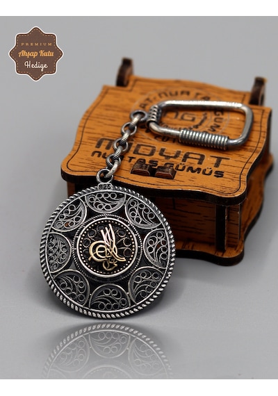 Tuğra Model 925 Ayar Gümüş Oksitli Telkari Anahtarlık 201025155 Gümüş