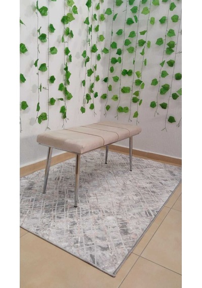 Özcan Metal Bench Krom Metal Ayaklı Mutfak Salon Antre Yatak Odası Puf Bank Bej