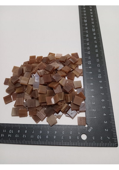 Kahve Kare Vitray Cam Mozaik Taşı - Sanatsal Mozaik Çalışmalarınız İçin Yaklaşık 10 X 10 Mm