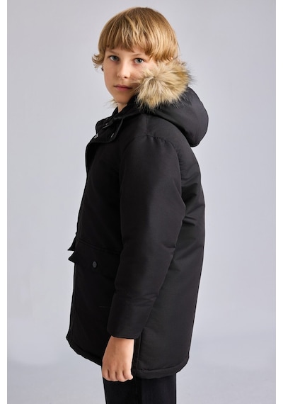 Defacto Suni Kürk Detaylı Kapüşonlu Parka Erkek Çocuk H0455a826wnbk27 Siyah-bk27