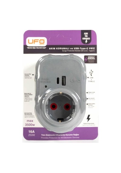 Tekli Akım Korumalı 5v 2 4a Usb Ve Type-c İle Hızlı Şarj Anahtarlı Topraklı Priz Sürekli Koruma 16a 250v Max 350 Genel