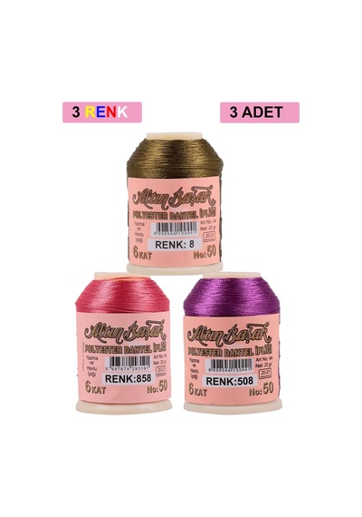 3 Adet Altınbaşak Oya Ve Dantel İpi 20 Gr - Royaleks - No: 858 -