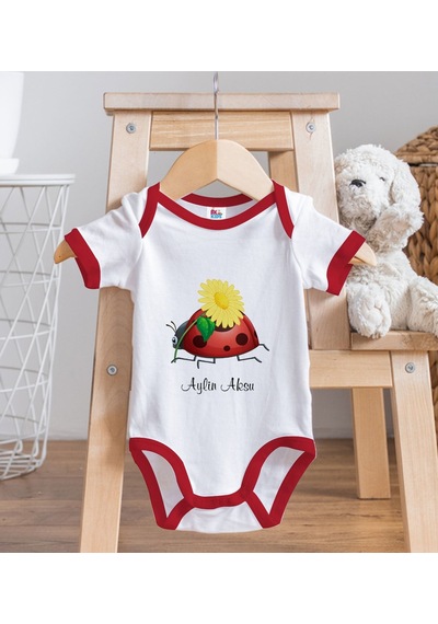 Bk Gift Bk Kids Kişiye Özel Uğur Böceği Tasarımlı Kırmızı Bebek Body Zıbın-2