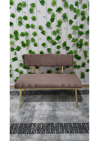 Özcan Metal Metal Ayaklı Sırtlı Gold Mutfak Salon Antre Yatak Odası Puf Bank Oturak Bench Kahverengi