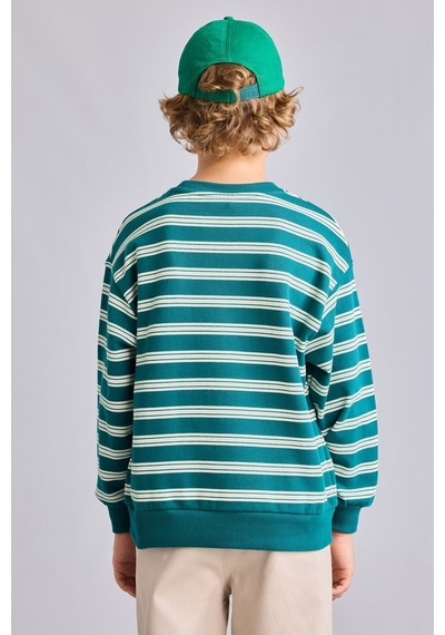 Defacto Oversize Bisiklet Yaka Çizgili Sweatshirt Erkek Çocuk H9694a826wngn265 Yeşil-gn265