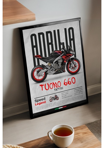 Aprilia Tuono 660 Factory Siyah Ahşap Çerçeveli Poster, Dekoratif Motosiklet Duvar Tablosu