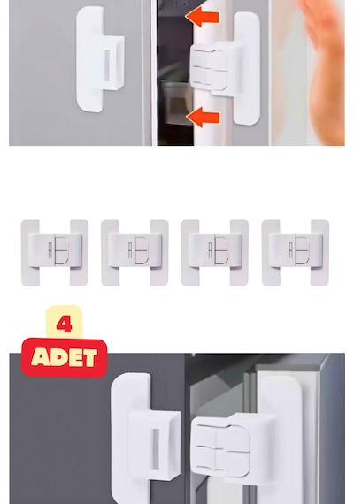 Mucit Home 4 Adet Çocuk Kilidi Buzdolabı Mobilya Çekmece Dolap Kapağı Güvenlik Koruma Kilit Beyaz