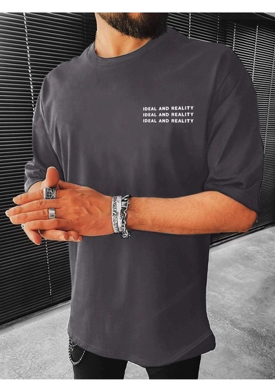 Flood Of Style Erkek Füme Reality Baskılı Oversize Gri