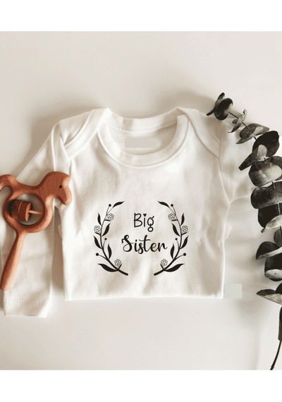 İmaj Tuğbababy Big Sister Uzun Kol Çıtçıtlı Organik Bebek Body Beyaz