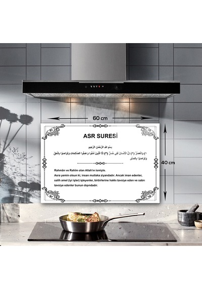 Decorita Cam Ocak Arkası Koruyucu Asr Suresi Beyaz Fon 40 x 60 CM