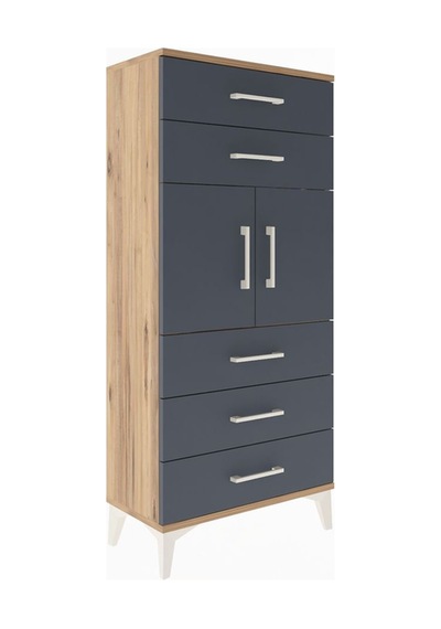 Arges Dolap Tek Raflı 5 Çekmeceli 2 Kapaklı 60x30x134 Çam-ant... Çam