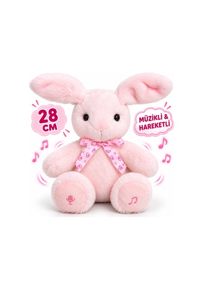28 Cm Müzikli Hareketli Tavşan Peluş Oyuncak Pembe