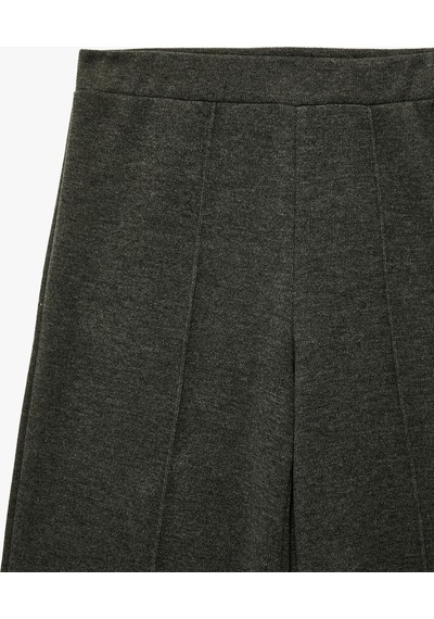Koton Rahat Kalıp Beli Lastikli Nervürlü Uzun Geniş Paça Pantolon Antrasit 7wal40041ık