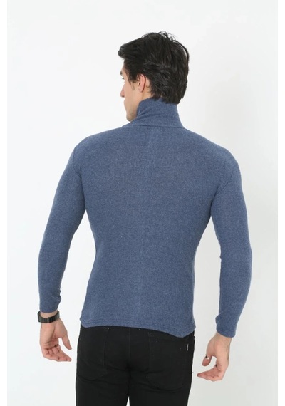 Erkek Fitilli Kaşkorse Kumaş Boğazlı Full Likralı Slimfit Body - İndigo