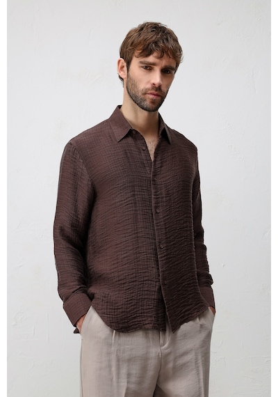 Antioch Crinkled Relax Fit Erkek Gömlek Kahve