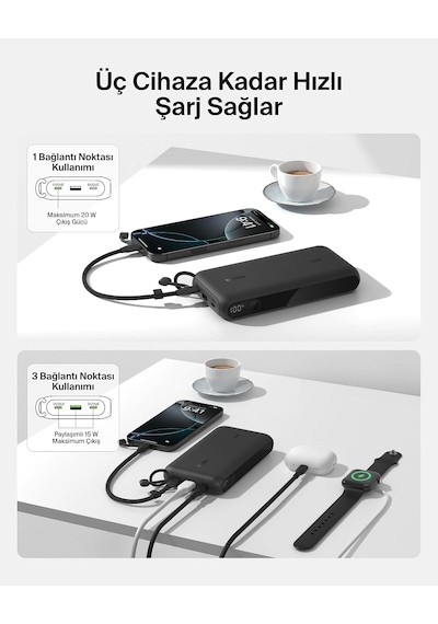 Belkin Boostcharge Power Bank 20000 Mah Display, Pd 20w Usb-c Kablolu Siyah