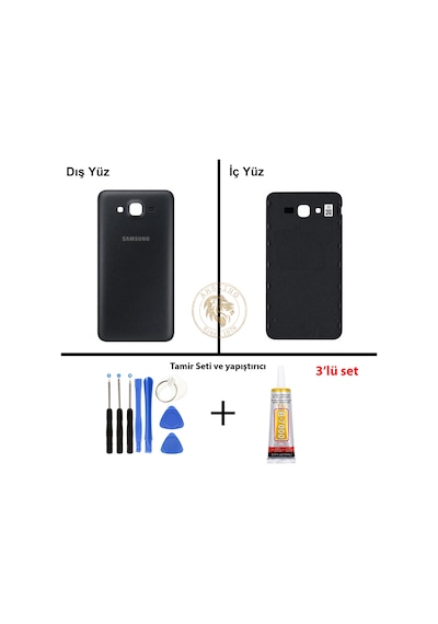 Samsung Galaxy J7 Core J701f Siyah Renk Arka Kapak + Tamir Seti + B7000 Yapıştırıcı Arka Cam Batarya Kapağı Pil Kapağı Lazer Kesim Back Cover Galaxy J7 Core Uyumlu