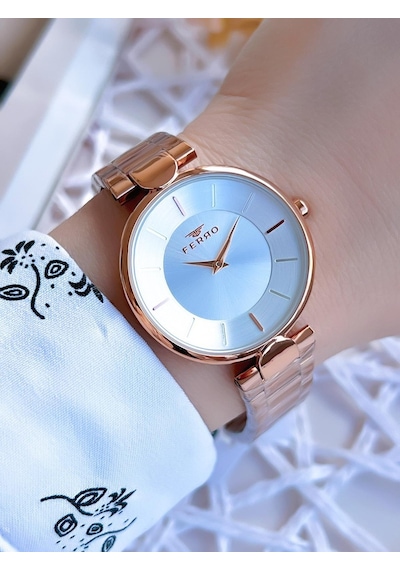 Ferro Rose Gold Renk 3 Atm Suya Dayanıklı Çelik Kordon Özel Tasarım Kadın Kol Saati Bf21129awt-c