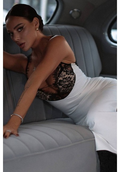 Mila Luxury Dantelli Elbise - Beyaz Beyaz