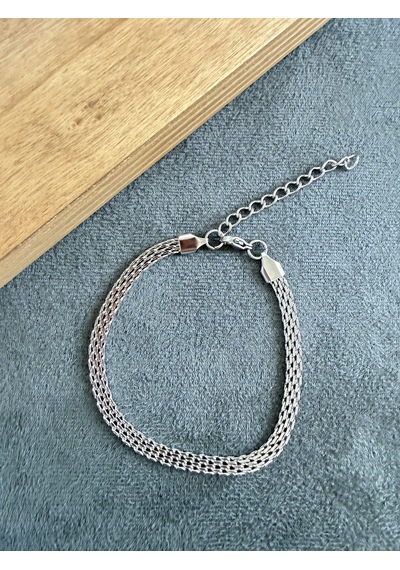 Paslanmaz Kararmaz Özel Tasarım Çelik Bileklik 18+5cm 4mm Gümüş