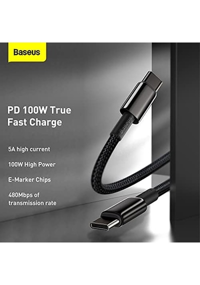 Tungsten Gold Hızlı Şarj Kablosu Type-c To Type-c 100w, 1m, Siyah