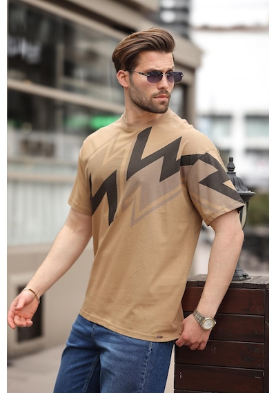 Madmext Kapüçino Baskılı %100 Pamuk Erkek T-shirt E7111 Kapuçino