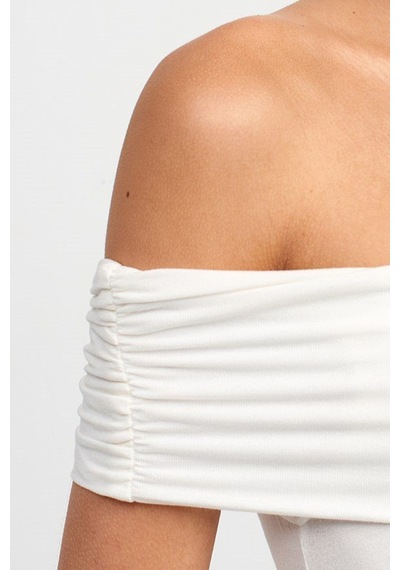 Hiccup Omuzdan Askılı, İnce Beli Sıkıştırmalı Bodycon Üst Beyaz