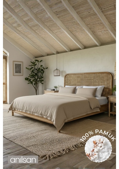 Camelia King Düz Ranforce Nevresim Set- Bej %100 Bej