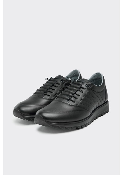 Derinet Hakiki Deri Comfort Erkek Sneaker Siyah Siyah